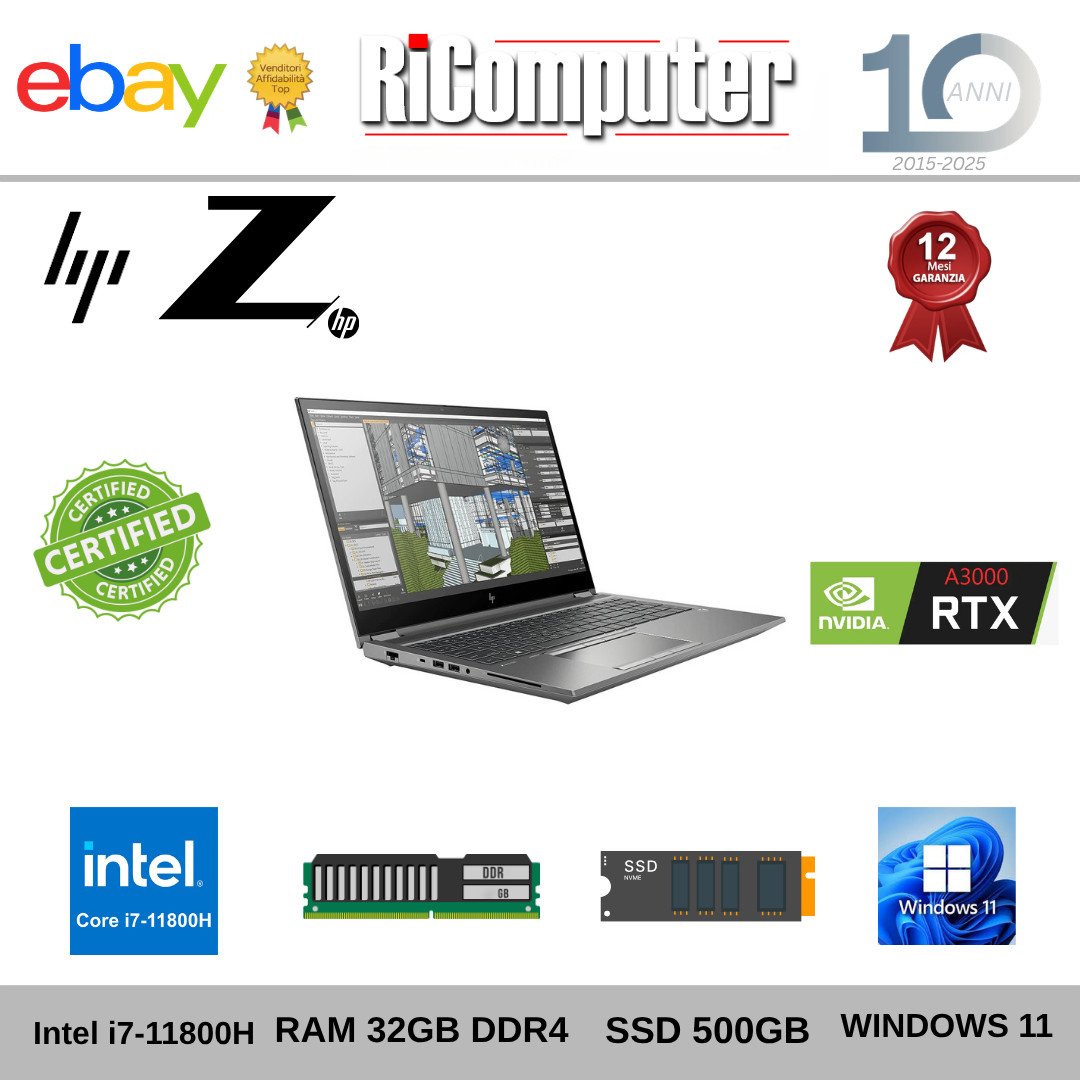 Workstation HP ZBook Fury G8 i7-11800H 32GB SSD RTX A3000 CAD 3D Win 11 Pro