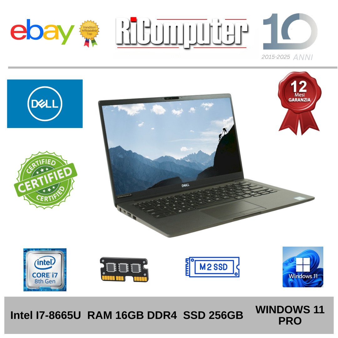 Dell Latitude 7400 14" i7-8665U 16GB RAM SSD 256GB Win 11 Pro Premium Ultrabook