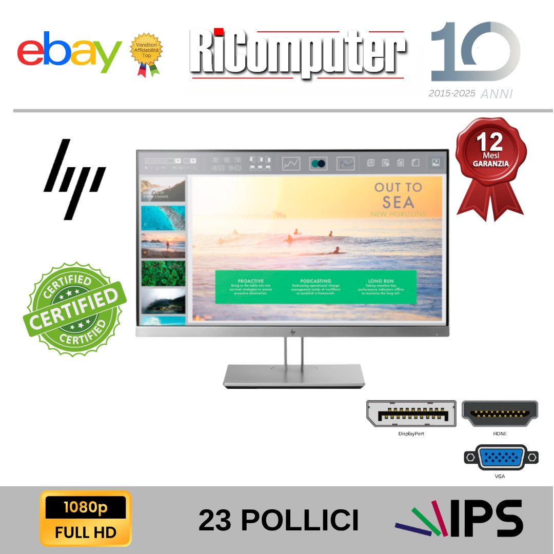 Monitor HP EliteDisplay E233 23" Full HD IPS HDMI Altezza Regolabile Boardless