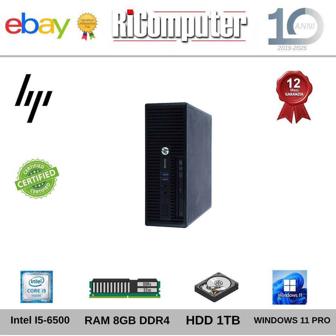 Computer Fisso HP ProDesk 400 G3 i5-6500 8GB HDD 1TB (1000GB) Windows 11 Desktop - Ricomputer.it Computer Fisso HP ProDesk 400 G3 i5-6500 8GB HDD 1TB (1000GB) Windows 11 Desktop