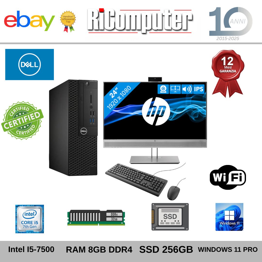 Postazione PC Dell i5 8GB SSD 256 Monitor 24" WEBCAM Tastiera Wi-Fi Win 11 Compl - Ricomputer.it Postazione PC Dell i5 8GB SSD 256 Monitor 24" WEBCAM Tastiera Wi-Fi Win 11 Compl