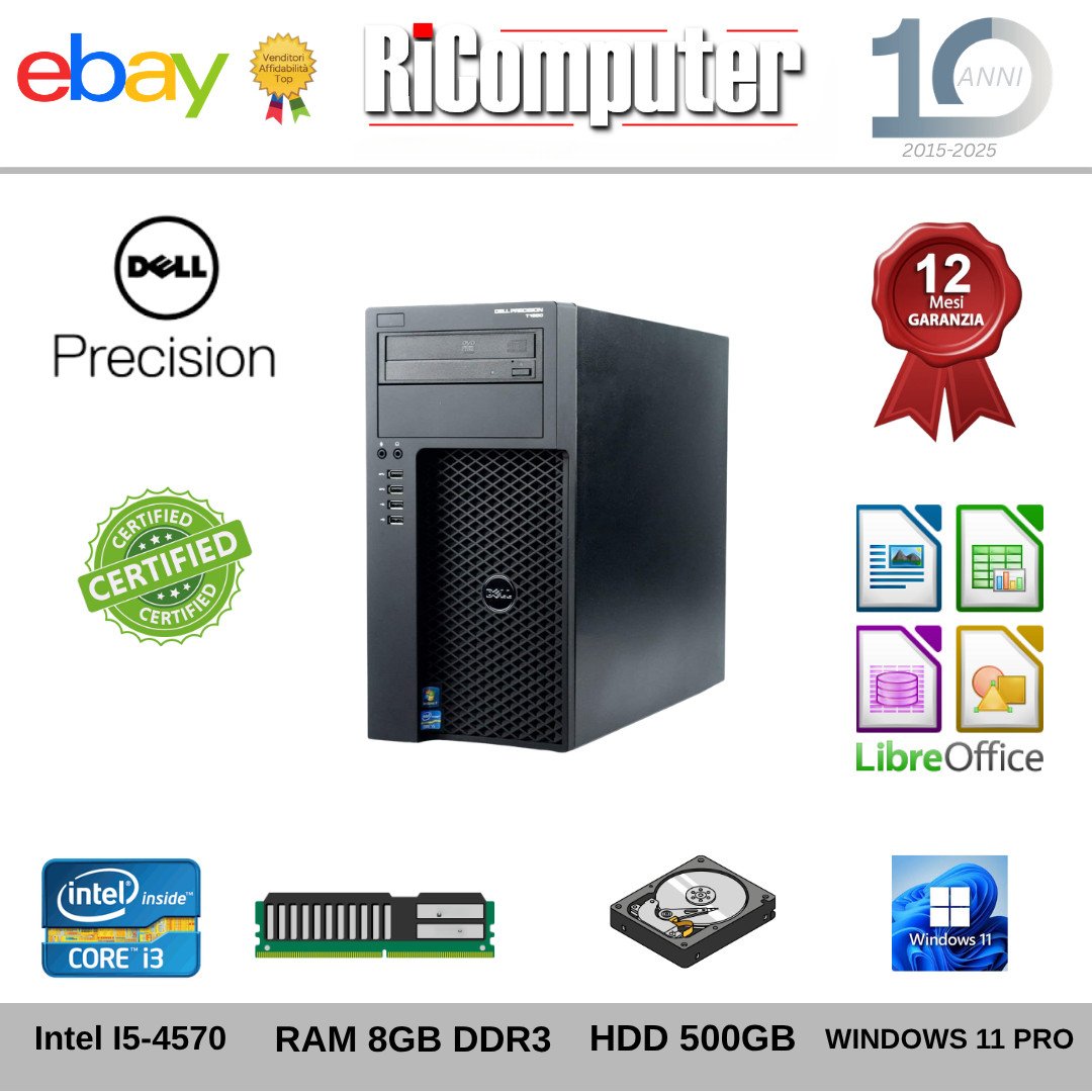 OFFERTA PC Desktop Dell Precision i3 8GB HDD 500GB Windows 11 Pro