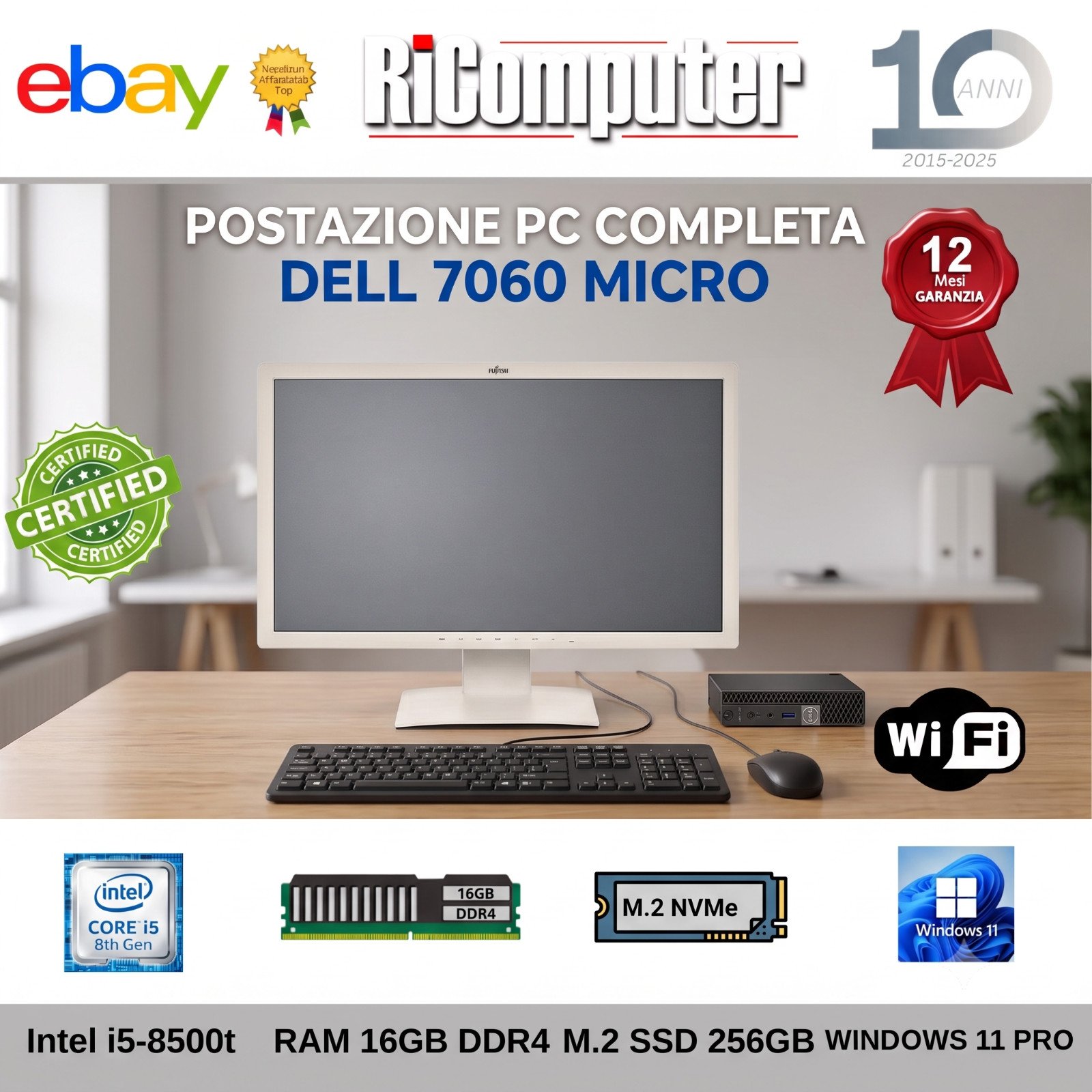Postazione PC Dell 7060 Micro i5 16GB M.2 256GB Monitor 27" Fujitsu Grado B WiFi - Ricomputer.it Postazione PC Dell 7060 Micro i5 16GB M.2 256GB Monitor 27" Fujitsu Grado B WiFi