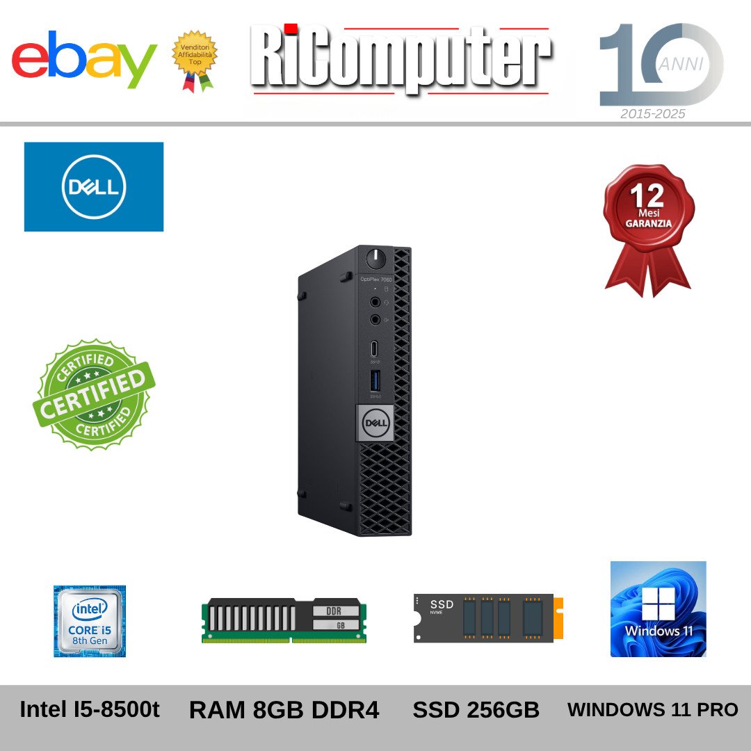 Mini PC Dell OptiPlex 7060 Micro i5-8500T 8GB SSD 256GB Win 11 Pro Desktop - Ricomputer.it Mini PC Dell OptiPlex 7060 Micro i5-8500T 8GB SSD 256GB Win 11 Pro Desktop