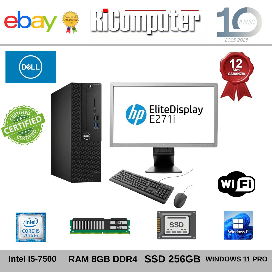 s-l1600-77jpg - Ricomputer.it Postazione PC Completa Dell i5 8GB SSD 256GB Monitor 27" HP Wi-Fi Windows 11