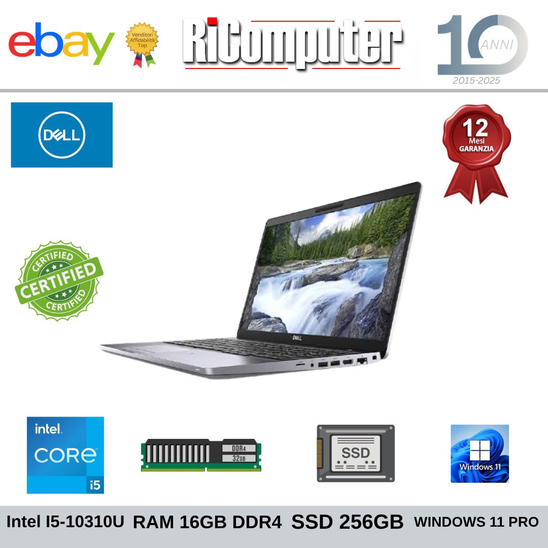 Notebook Dell Latitude 5410 14" Intel i5 10a Gen 16GB RAM SSD 256GB Win 11 Pro