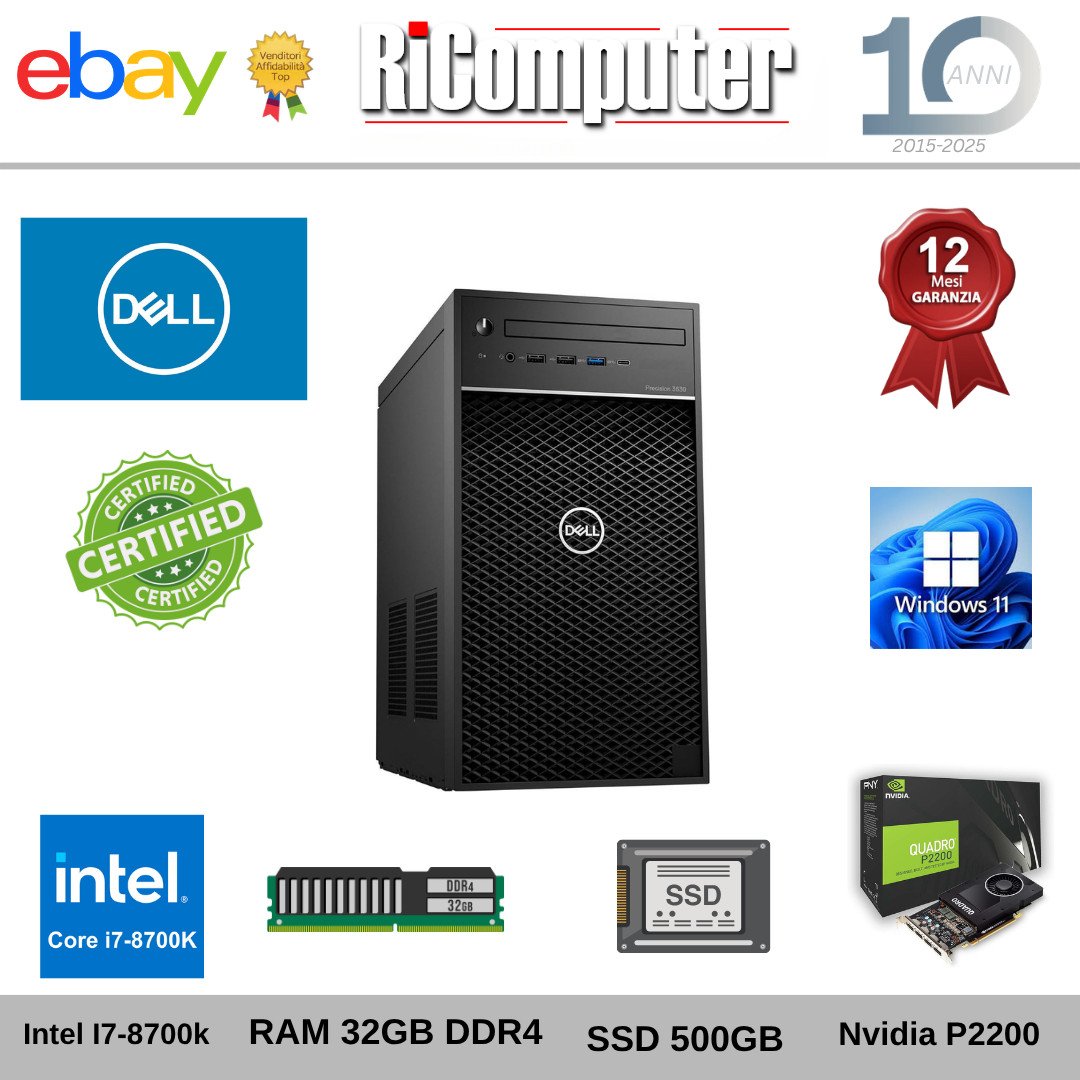 s-l1600-1jpg - Ricomputer.it Workstation Dell Precision 3630 Tower i7-8700K 32GB SSD Quadro P2200 Windows 11