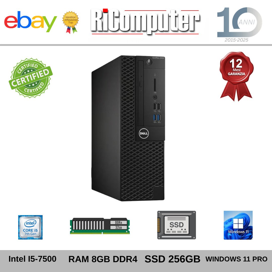 s-l1600-11jpg - Ricomputer.it Computer Fisso Dell OptiPlex 3050 i5-7500 8GB SSD 256GB Windows 11 Pro