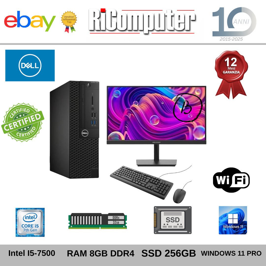 s-l1600-15jpg - Ricomputer.it Kit PC Ufficio Completo Dell OptiPlex i5-7500 8GB SSD Monitor 24 Wi-Fi