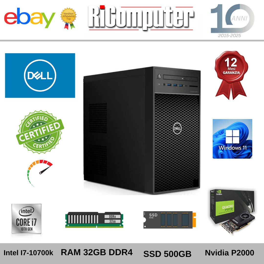 Workstation Dell Precision 3640 i7-10700K 32GB SSD M.2 Quadro P2000 Windows 11