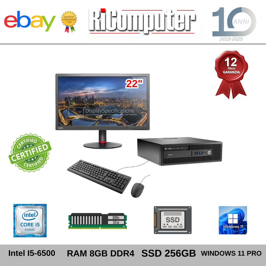 s-l1600-7jpg - Ricomputer.it Postazione PC Fisso Completo i5 8GB SSD 256GB Monitor 22" Tastiera Mouse Win 11
