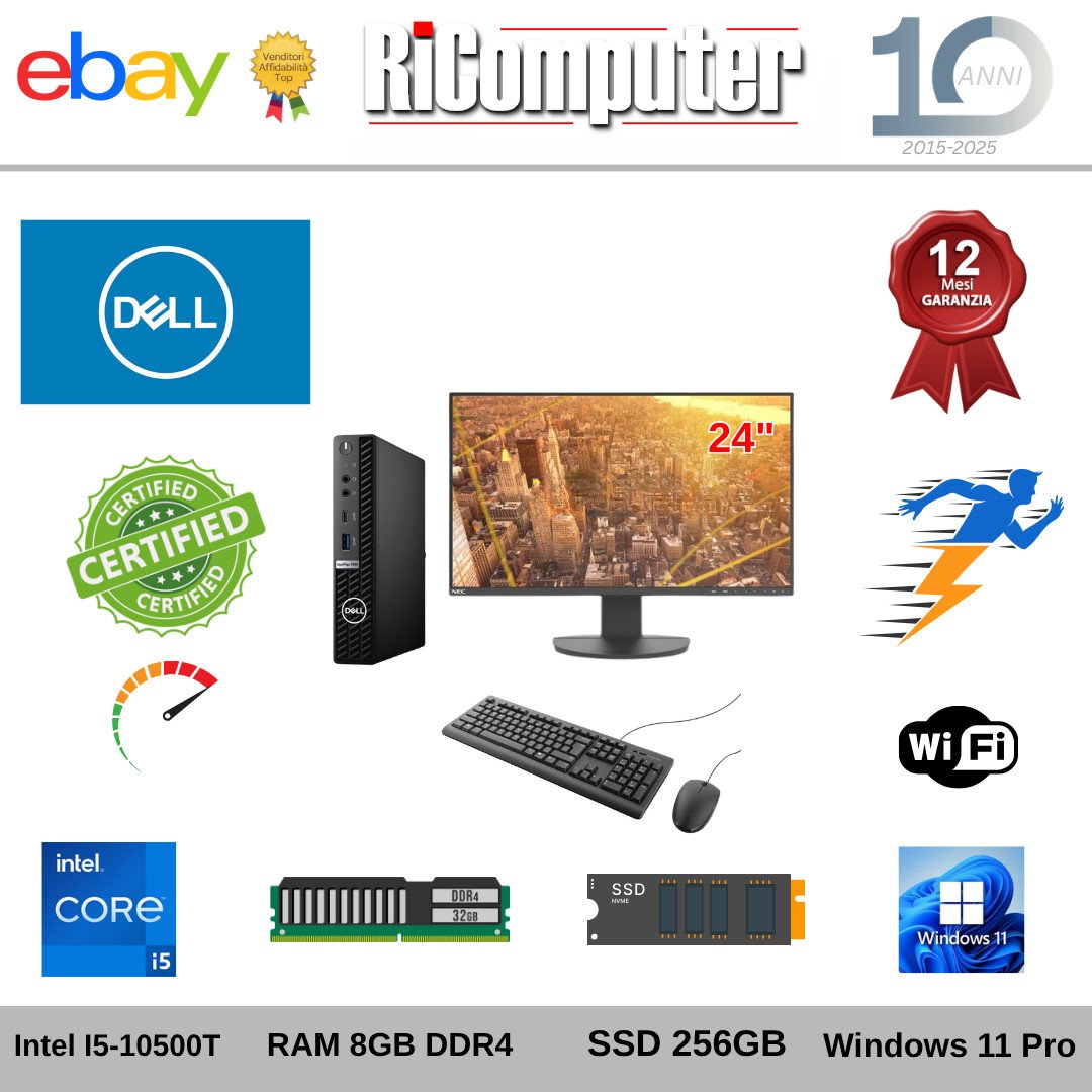 s-l1600-10jpg - Ricomputer.it PC Completo Dell Optiplex 7090 Micro i5 8GB SSD 256GB M.2 Monitor 24" Tastiera