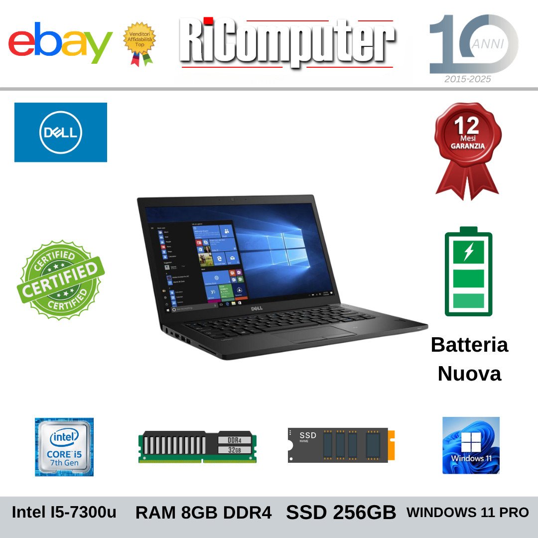 s-l1600-12jpg - Ricomputer.it Notebook Dell Latitude 7480 14" i5-7300U 8GB SSD 256 BATTERIA NUOVA Win 11 Pro