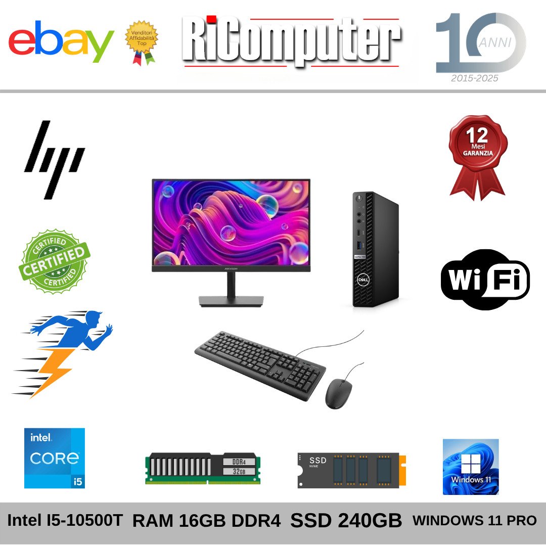 PC Desktop Dell Optiplex 7090 Micro i5-10500T 16GB SSD 256GB M.2 Windows 11 Pro