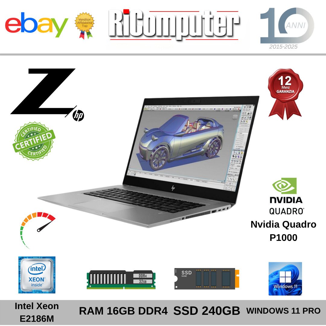 HP ZBook Studio G5 Workstation Xeon E2186M 16GB SSD Quadro P1000 TASTIERA ITA