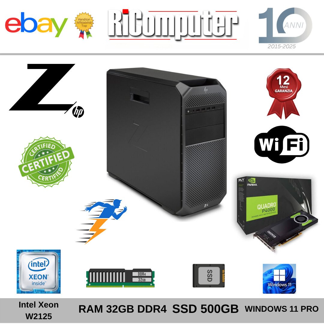 s-l1600-31jpg - Ricomputer.it Workstation HP Z4 G4 Xeon W-2125 32GB SSD 500GB NVIDIA Quadro P4000 Wi-Fi Win11