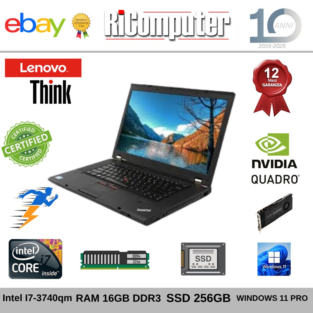 s-l1600-37jpg - Ricomputer.it Lenovo ThinkPad W530 i7-3740QM 16GB RAM SSD 256GB Nvidia Quadro Windows 11 Pro