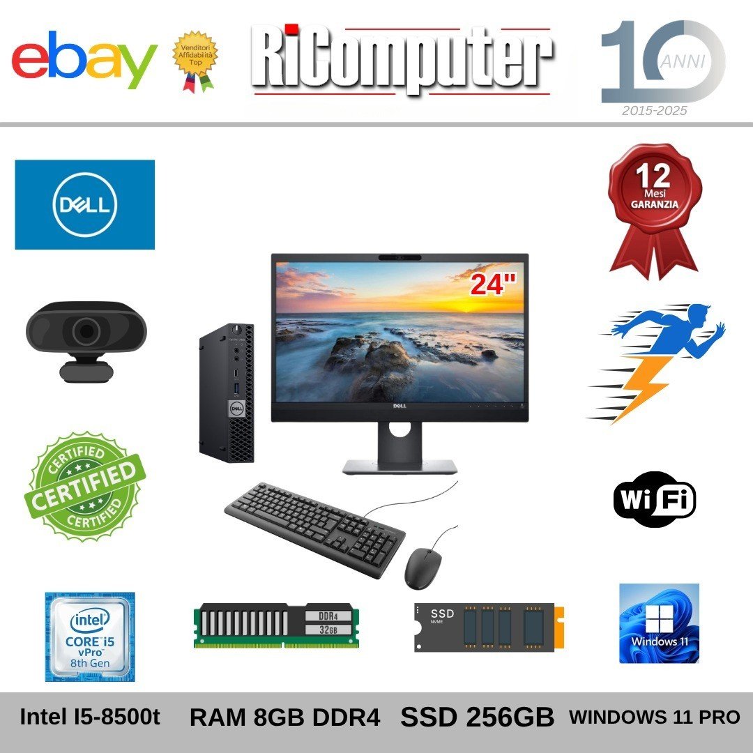 s-l1600-7jpg - Ricomputer.it PC Dell 7060 Micro i5 16GB 256GB Monitor Dell 24" WEBCAM Tastiera Mouse WiFi