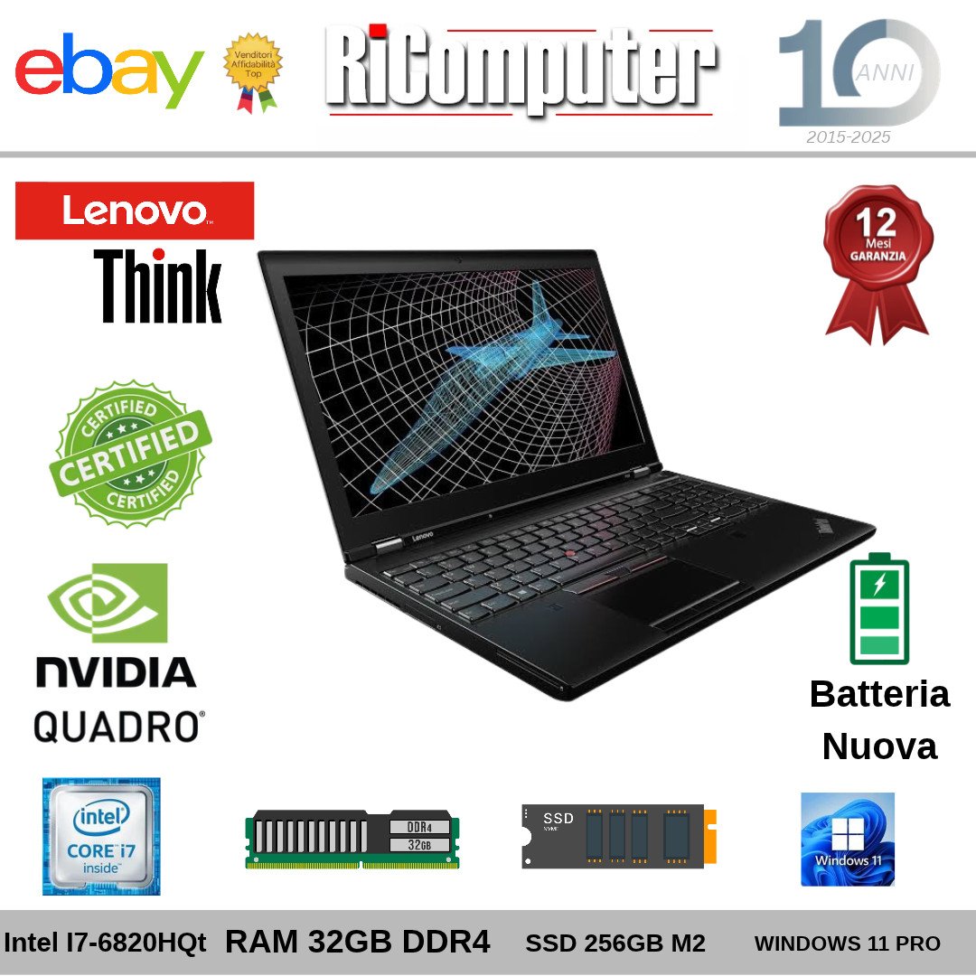 s-l1600-11jpg - Ricomputer.it Lenovo ThinkPad P50 i7-6820HQ 32GB SSD 256GB Quadro M1000M Win11 Batt. Nuova
