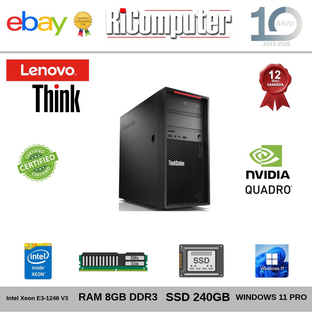 s-l1600-12jpg - Ricomputer.it Lenovo ThinkStation P300 Xeon E3-1246 v3 16GB RAM SSD 240GB Quadro NVS 310 Win11