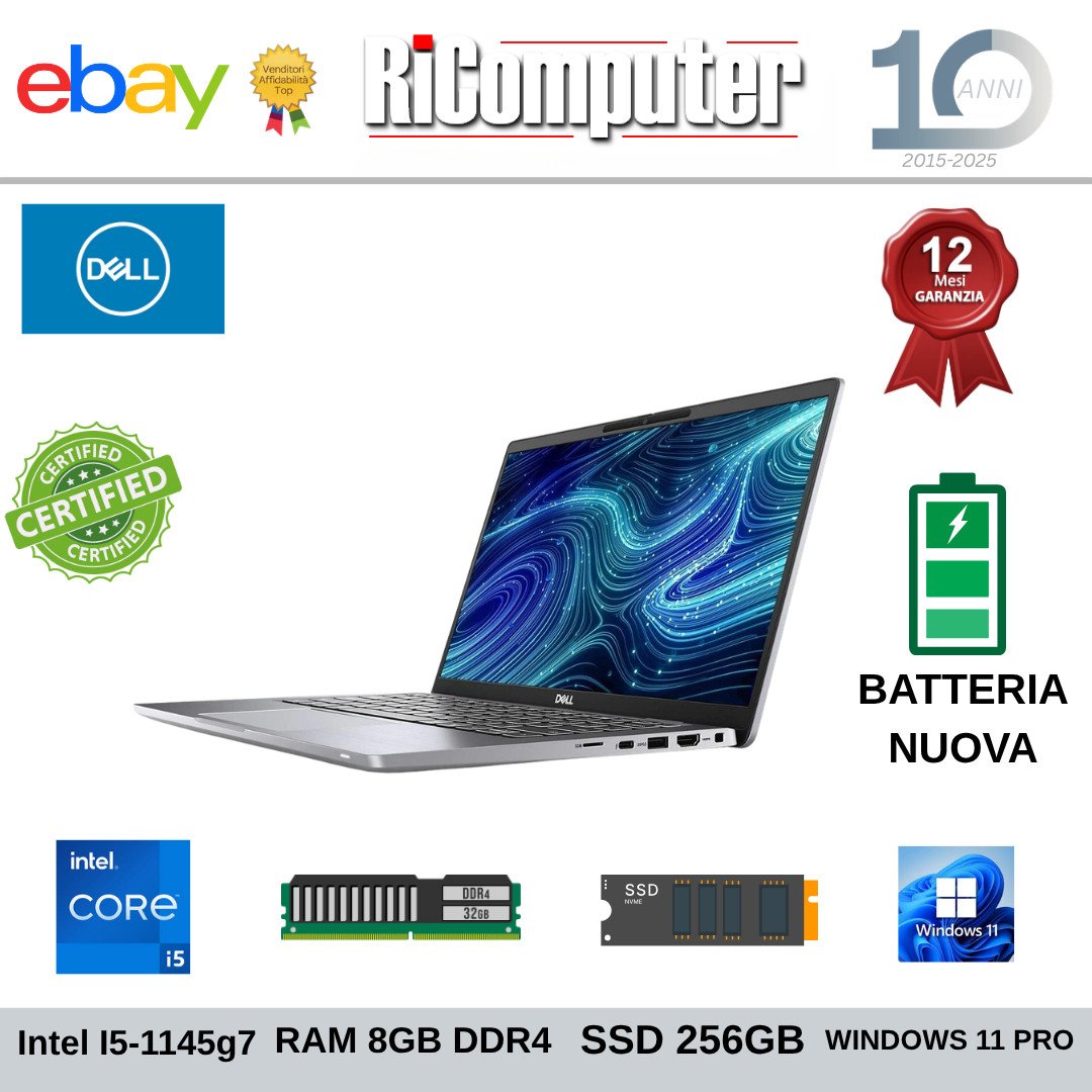 Dell Latitude 7420 14" 4K UHD i5-1145G7 8GB RAM SSD 256GB Batteria Nuova