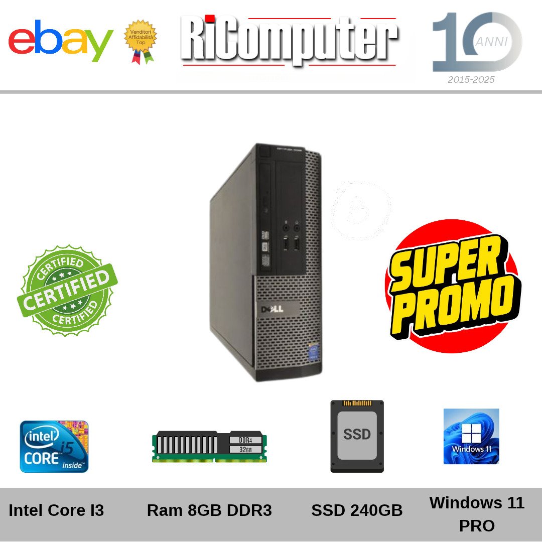 PC Desktop Ricondizionato Intel Core i3 8GB RAM SSD 256GB Windows 11 PRO